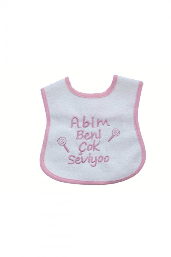 Abim Beni Çok Seviyoo Yazılı Mama Önlüğü Pembe