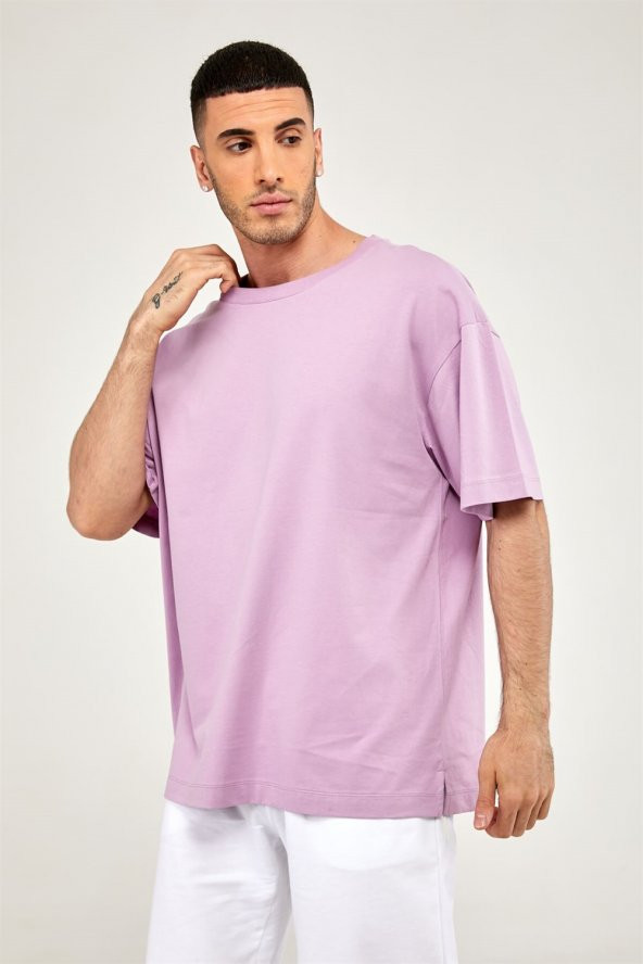 Oversize Erkek Tshirt-LİLA - 3