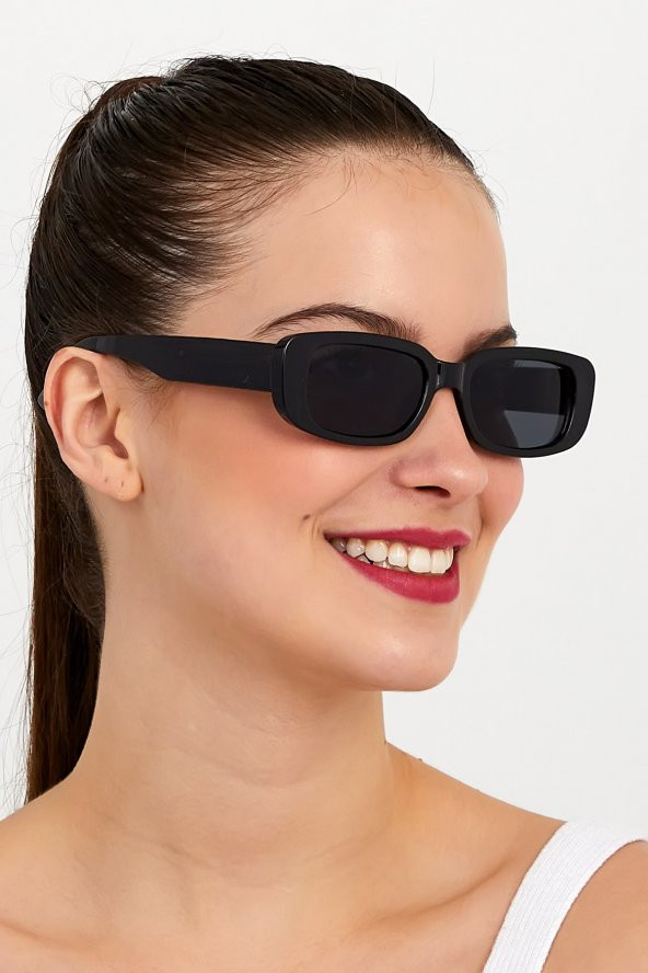 ModaLucci Unisex Siyah Kare Dikdörtgen Vintage-Retro Güneş Gözlüğü 690142032147532 - 1