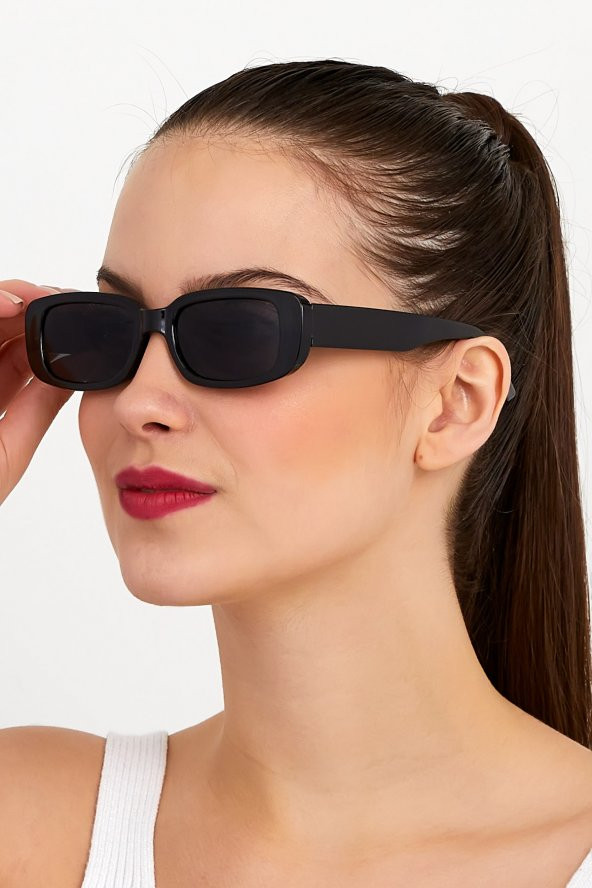 ModaLucci Unisex Siyah Kare Dikdörtgen Vintage-Retro Güneş Gözlüğü 690142032147532 - 2