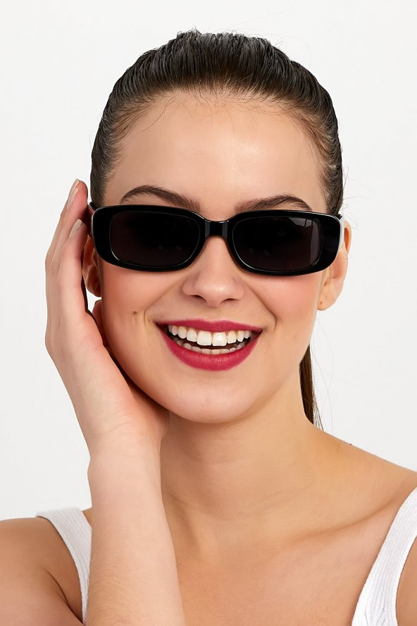 ModaLucci Unisex Siyah Kare Dikdörtgen Vintage-Retro Güneş Gözlüğü 690142032147532 - 3