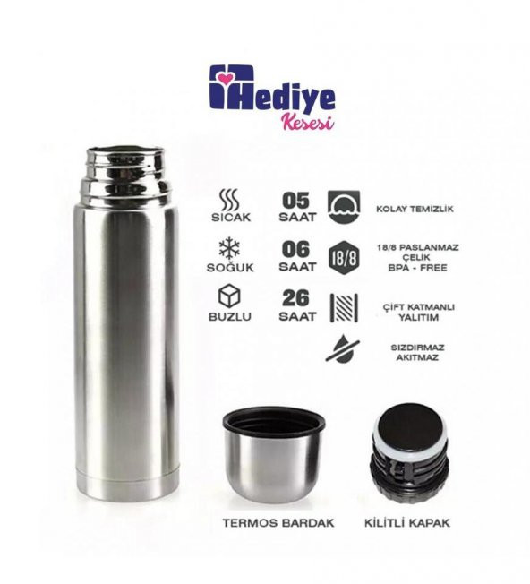 Kişiye Özel Bardak Kapaklı Deri Kılıflı 750 Ml Çelik Termos HK2075 - 4