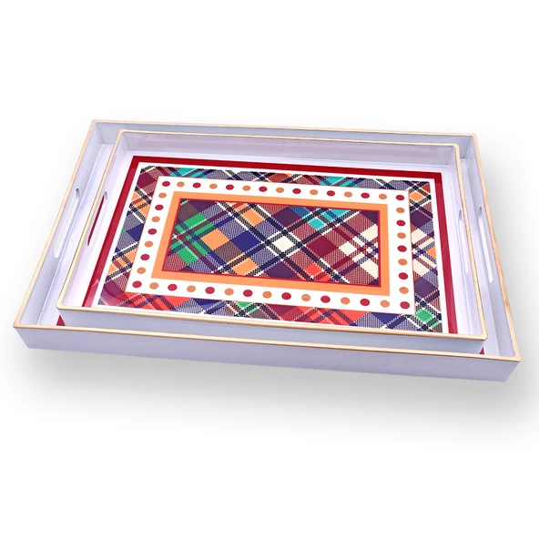 Ekose Dikdörtgen 2 lı Tepsi