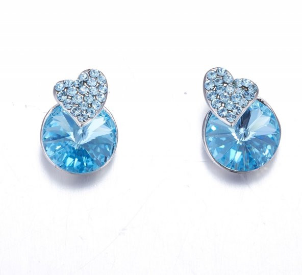 Monemel Swarovski Mavi Crystal kalp küpe (Altın Kaplama) - 1