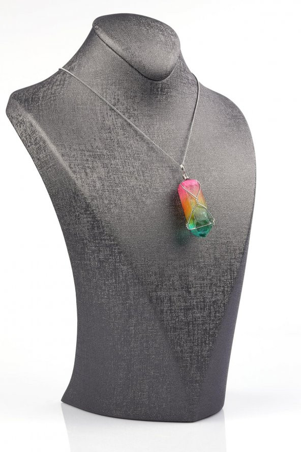 Aura Kuvars Doğal Taş Tel Sarmalı Kolye - Resim 2