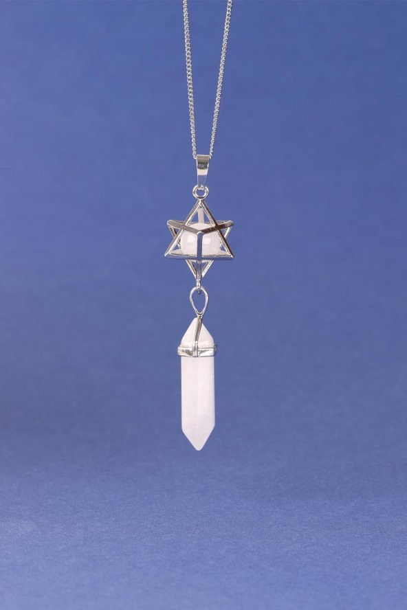 Kristal Kuvars Doğal Taş Merkaba Kolye ürün görseli