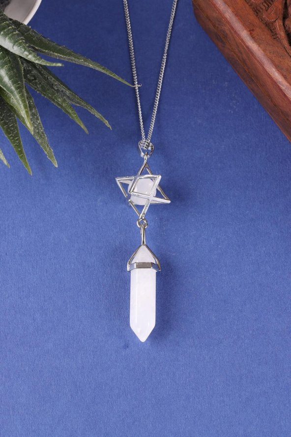 Kristal Kuvars Doğal Taş Merkaba Kolye - Resim 2