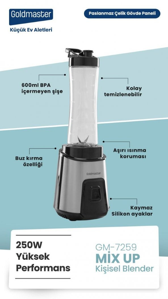 Goldmaster Gm-7259 Mix Up 250 W Kişisel Smoothie Blender - 6