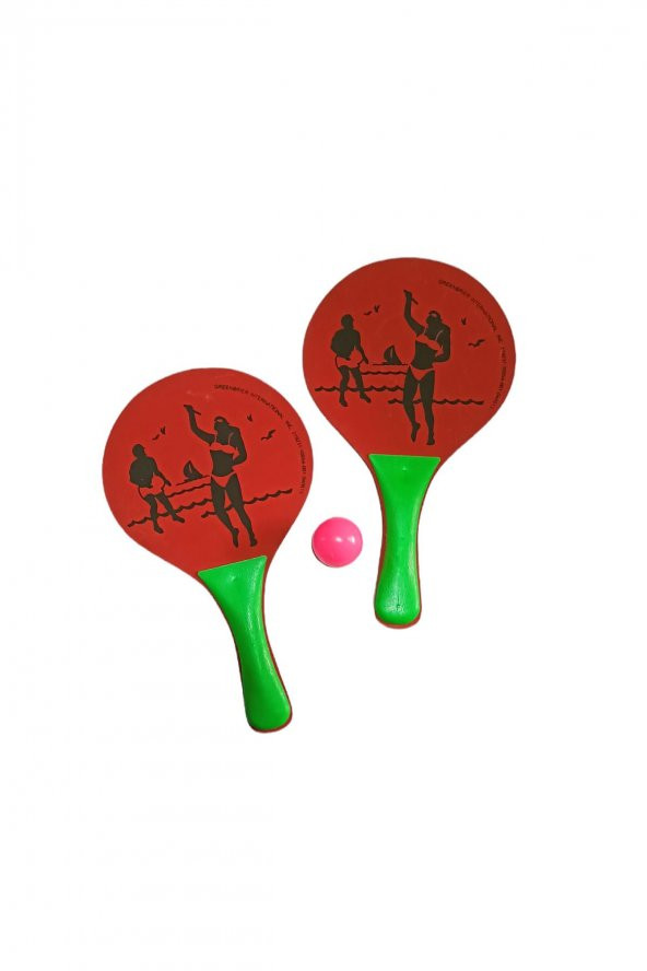 Plaj Tenis Raket Seti Çocuk Boy (2 Raket 1 Top) Kırmızı-Yeşil