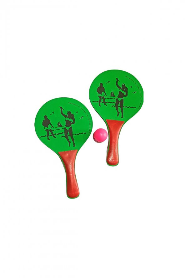 Plaj Tenis Raket Seti Çocuk Boy (2 Raket 1 Top) Yeşil - Kırmızı