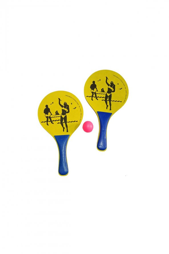Plaj Tenis Raket Seti Çocuk Boy (2 Raket 1 Top) Sarı - Mavi