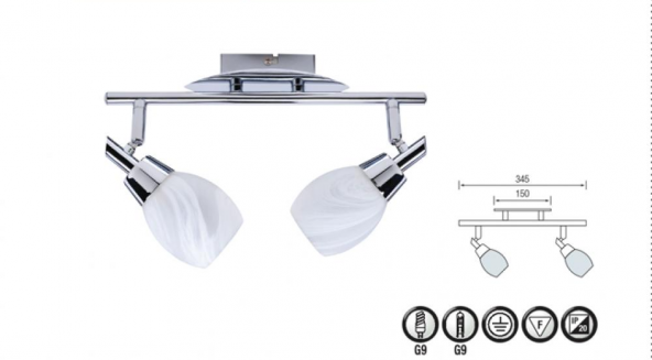HL 035 005 0002 KEMER-2 KROM 2x40W CAMLI TAVAN ARM