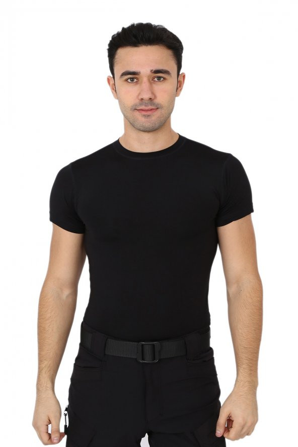 Erkek Siyah Microfiber T Shirt Kısa Kol Micro Spor Outdoor T Shirt