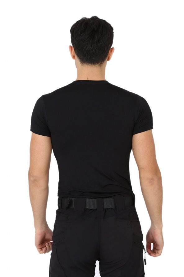 Erkek Siyah Microfiber T Shirt Kısa Kol Micro Spor Outdoor T Shirt - 3
