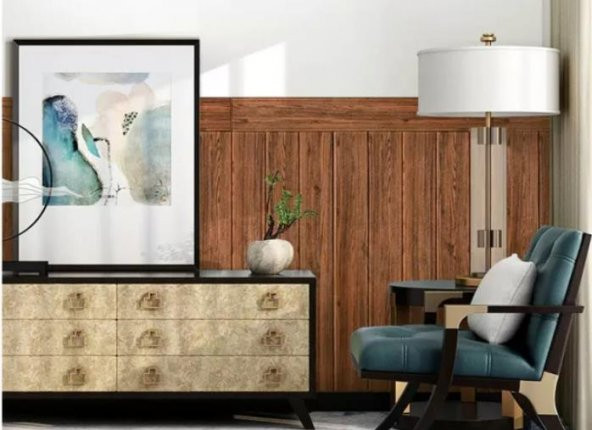 Renkli Duvarlar Ahşap Desen 3D Kendinden Yapışkanlı Salon Koridor Duvar Kağıdı Paneli NW84 - 2