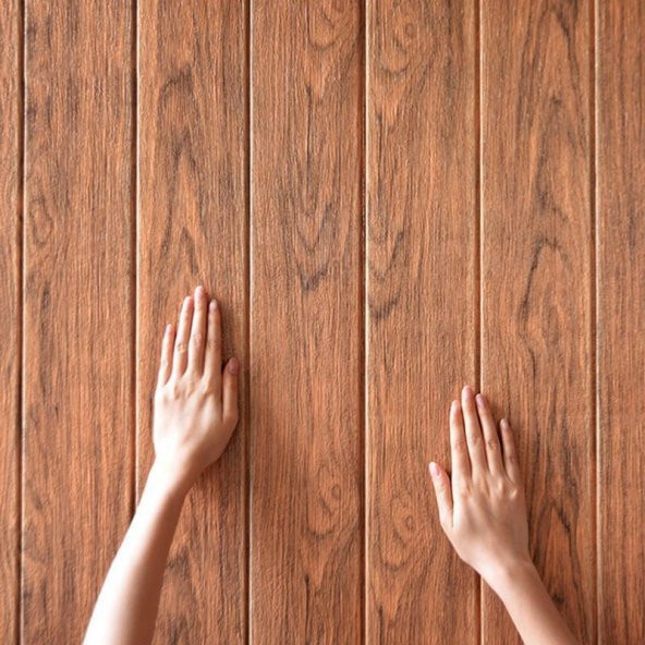 Renkli Duvarlar Ahşap Desen 3D Kendinden Yapışkanlı Salon Koridor Duvar Kağıdı Paneli NW84 - 3