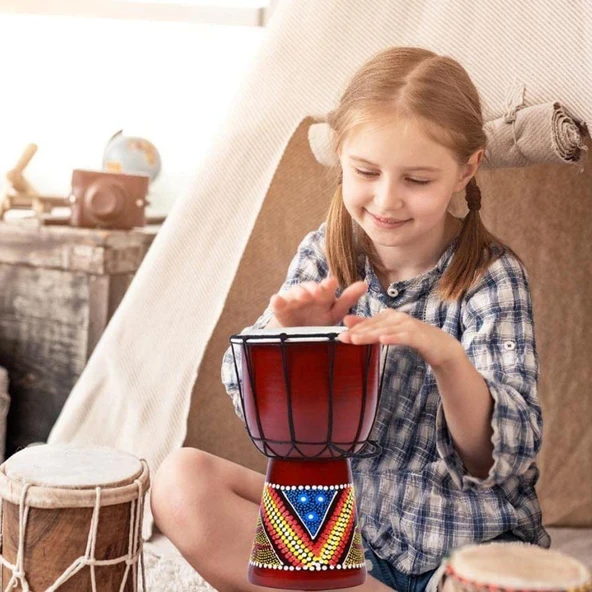 Djembe Davul Darbuka Renkli Afrika El Yapımı 30cm Çocuk Bongo Kongo - 3