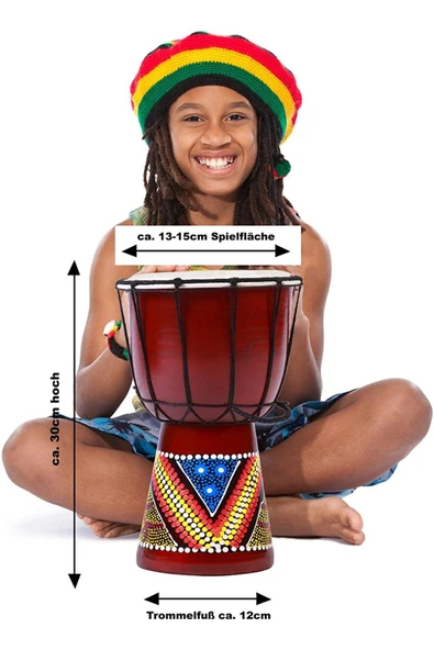 Djembe Davul Darbuka Renkli Afrika El Yapımı 30cm Çocuk Bongo Kongo - 8