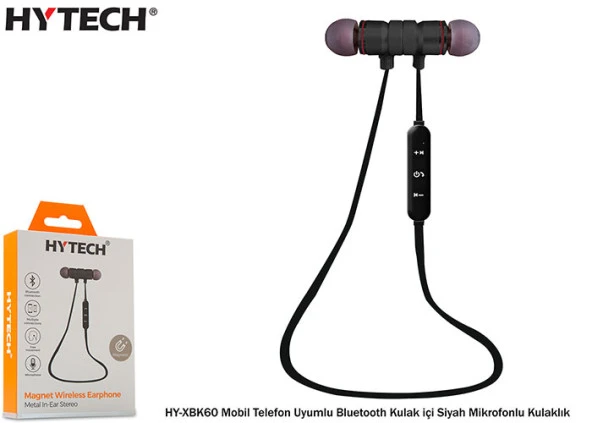 Hytech HY-XBK60 Mıknatıslı Bluetooth Kulaklık Kulak içi Siyah