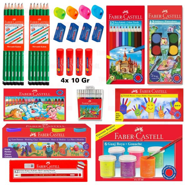FABER CASTEL KURU SULU PASTEL GUAJ PARMAK KALEM SİLGİ BOYA SETİ - 1