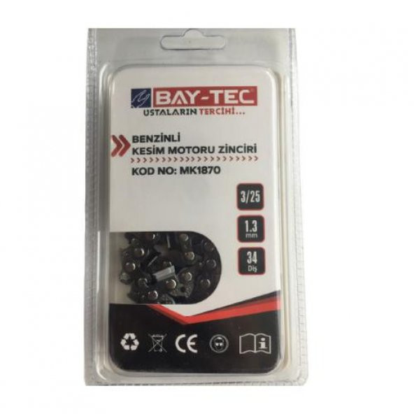 Bay-Tec MK1870 Benzinli Kesim Motoru Zinciri 3/25 1.3mm 34Diş - 3
