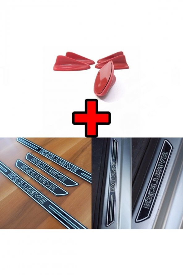 Fiat / Tofaş Doğan Pleksi Kapı Eşiği Ve Mini Süs Kırmızı Anten 5 li Set