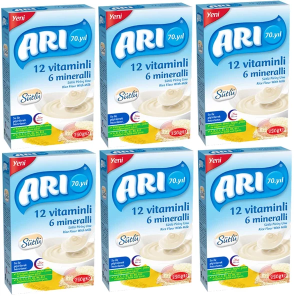 Arı Mama 12 Vitaminli 6 Mineralli Sütlü Pirinç Unu 250 gr 6 ADET