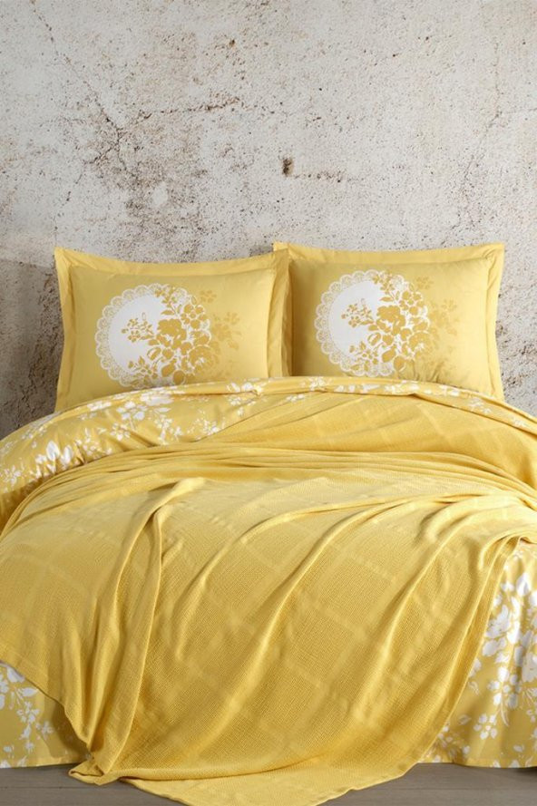 Çeyizdiyarı Rainbow Nakışlı Dokuma Pike Takımı Sarı - Resim 2