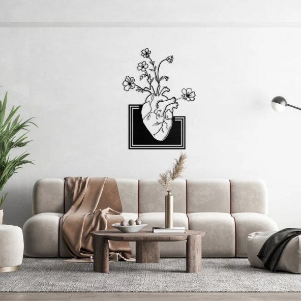 Dekoratif Metal Duvar Süsü Minimalist Çiçek Kalp Dekor - 3