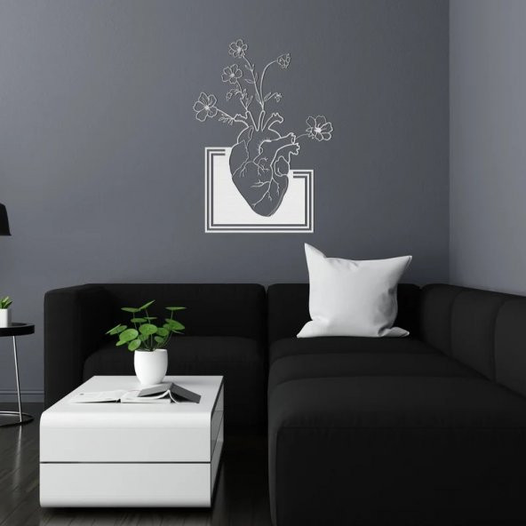 Dekoratif Metal Duvar Süsü Minimalist Çiçek Kalp Dekor - 4