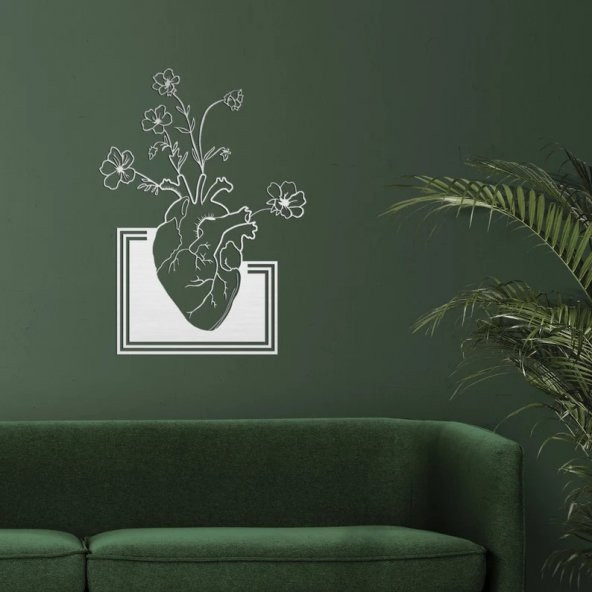 Dekoratif Metal Duvar Süsü Minimalist Çiçek Kalp Dekor - 5