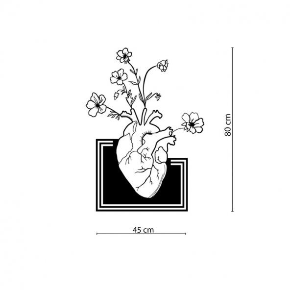 Dekoratif Metal Duvar Süsü Minimalist Çiçek Kalp Dekor - 6