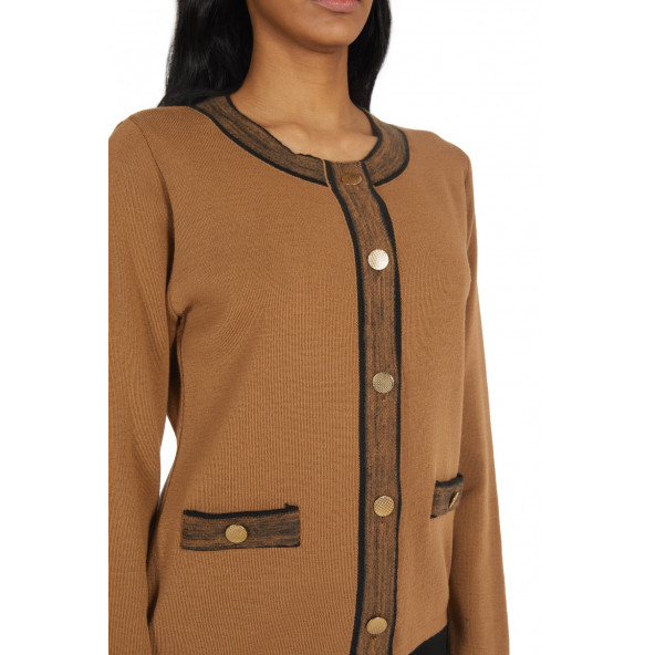 Solo Şanel Tarzı Çelikli Triko Kadın Hırka A20A074-3 - 4