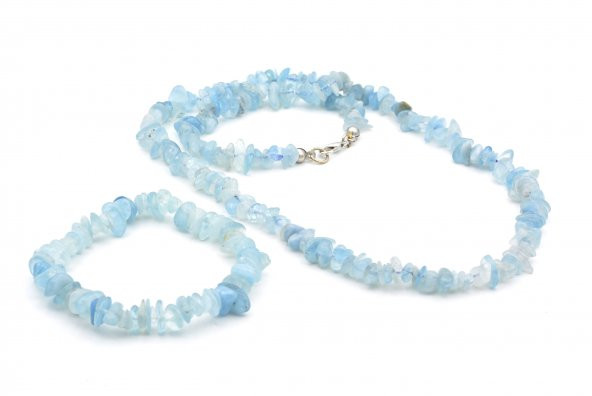 HAKİKİ DOĞAL KIRIK TAŞ AKUAMARİN TAŞI BİLEKLİK VE KOLYE SETİ ürün görseli 1
