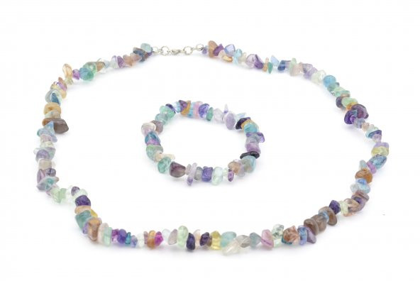 HAKİKİ DOĞAL KIRIK TAŞ FLORİT TAŞI BİLEKLİK VE KOLYE SETİ ürün görseli 1