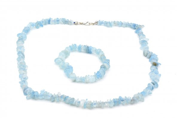 HAKİKİ DOĞAL KIRIK TAŞ AKUAMARİN TAŞI BİLEKLİK VE KOLYE SETİ - Resim 3