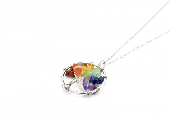 HAKİKİ 7 FARKLI DOĞAL TAŞ ÇAKRA HAYAT AĞACI KOLYE UCU 1.KALİTE 003