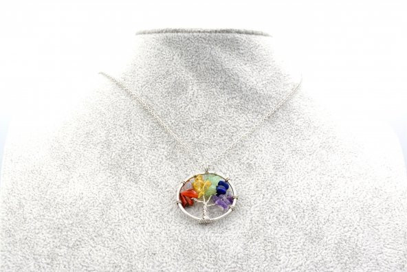 HAKİKİ 7 FARKLI DOĞAL TAŞ ÇAKRA HAYAT AĞACI KOLYE UCU 1.KALİTE 003 - 2