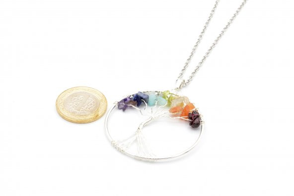 HAKİKİ 7 FARKLI DOĞAL TAŞ ÇAKRA HAYAT AĞACI KOLYE UCU 1.KALİTE 001 - 2