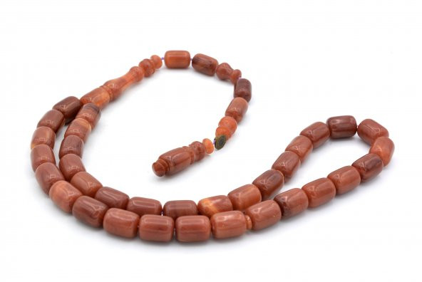 USTA İMZALI SİSTEMLİ KAPSÜL KESİM KİREMİT RENGİ SIKMA KEHRİBAR TESBİH 131 - Resim 3