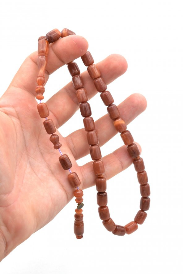 USTA İMZALI SİSTEMLİ KAPSÜL KESİM KİREMİT RENGİ SIKMA KEHRİBAR TESBİH 131 - Resim 4