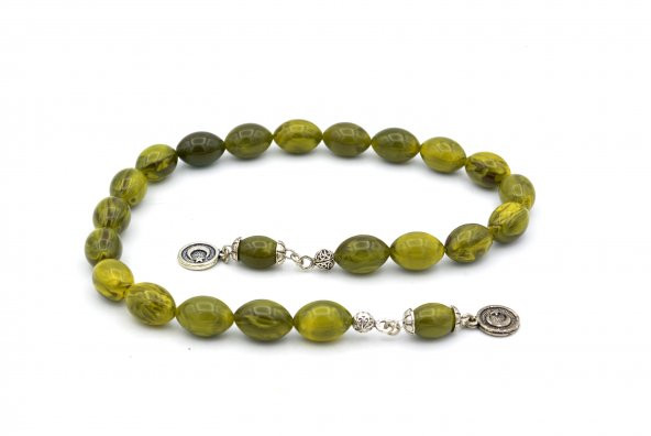 ARPA KESİM HARELİ YEŞİL TOZ KEHRİBAR ZAZA TESBİH İRİ BOY - 2