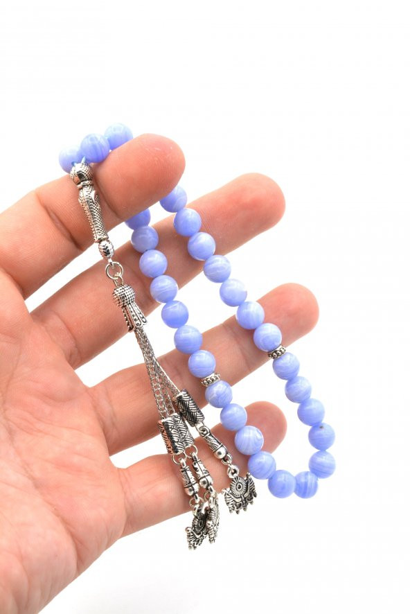 HAKİKİ DOĞAL KALSEDON TESBİH 1.KALİTE DOĞAL TAŞ 001 - 4