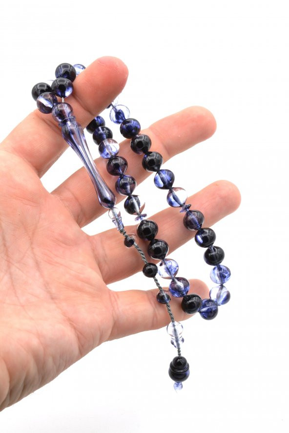 USTA İŞİ SIĞIRCIK KESİM ŞEFFAF LACİVERT UÇAK CAMI TESBİH - Resim 3