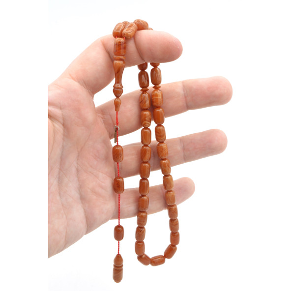 MUSTAFA UYSAL USTA YAPIMI KAPSÜL KESİM HARELİ SARI SIKMA KEHRİBAR TESBİH - Resim 3