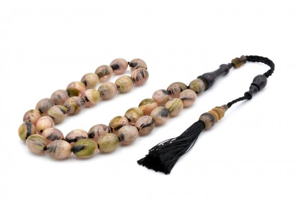 USTA İŞİ SİSTEMLİ BEYZİ KESİM HARELİ BEJ SIKMA KEHRİBAR TESBİH 081 - Resim 2