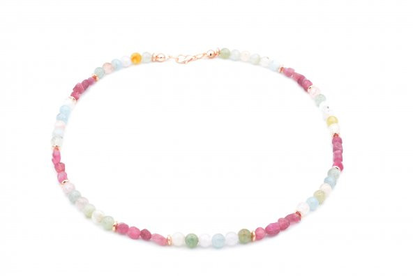 ROSE TASARIM DOĞAL AKUAMARİN HELİODOR KUNZİT VE PEMBE TURMALİN KOLYE - 2