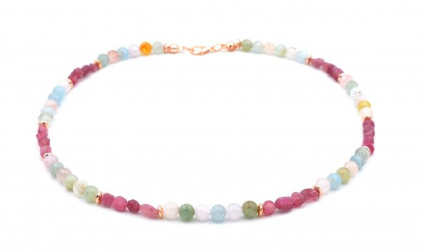 ROSE TASARIM DOĞAL AKUAMARİN HELİODOR KUNZİT VE PEMBE TURMALİN KOLYE - 3