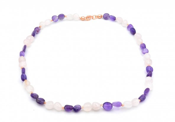 ROSE TASARIM DOĞAL PEMBE KUVARS VE AMETİST KOLYE - 2