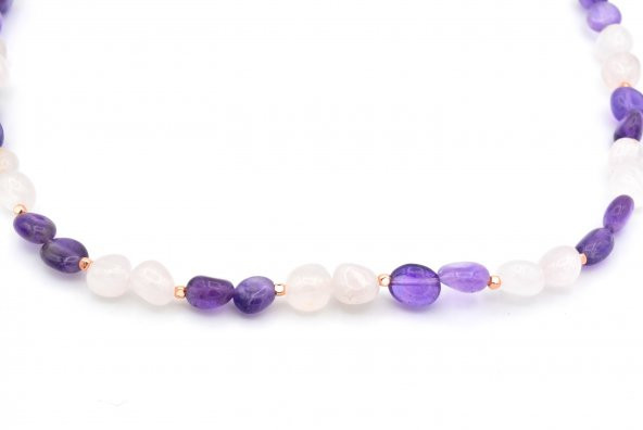 ROSE TASARIM DOĞAL PEMBE KUVARS VE AMETİST KOLYE - 3